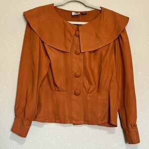 Vintage Paul et Duffer Rust Rayon Sailor Collar Blouse Size M